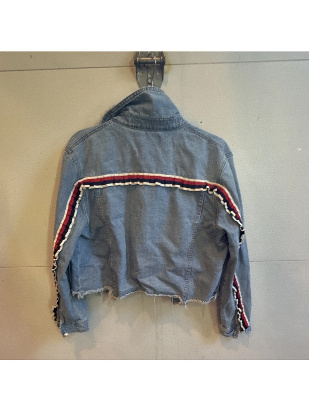 Signature8 Light Blue Denim Jacket with Red & White Stripes